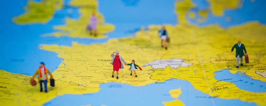 toy people on map of europe